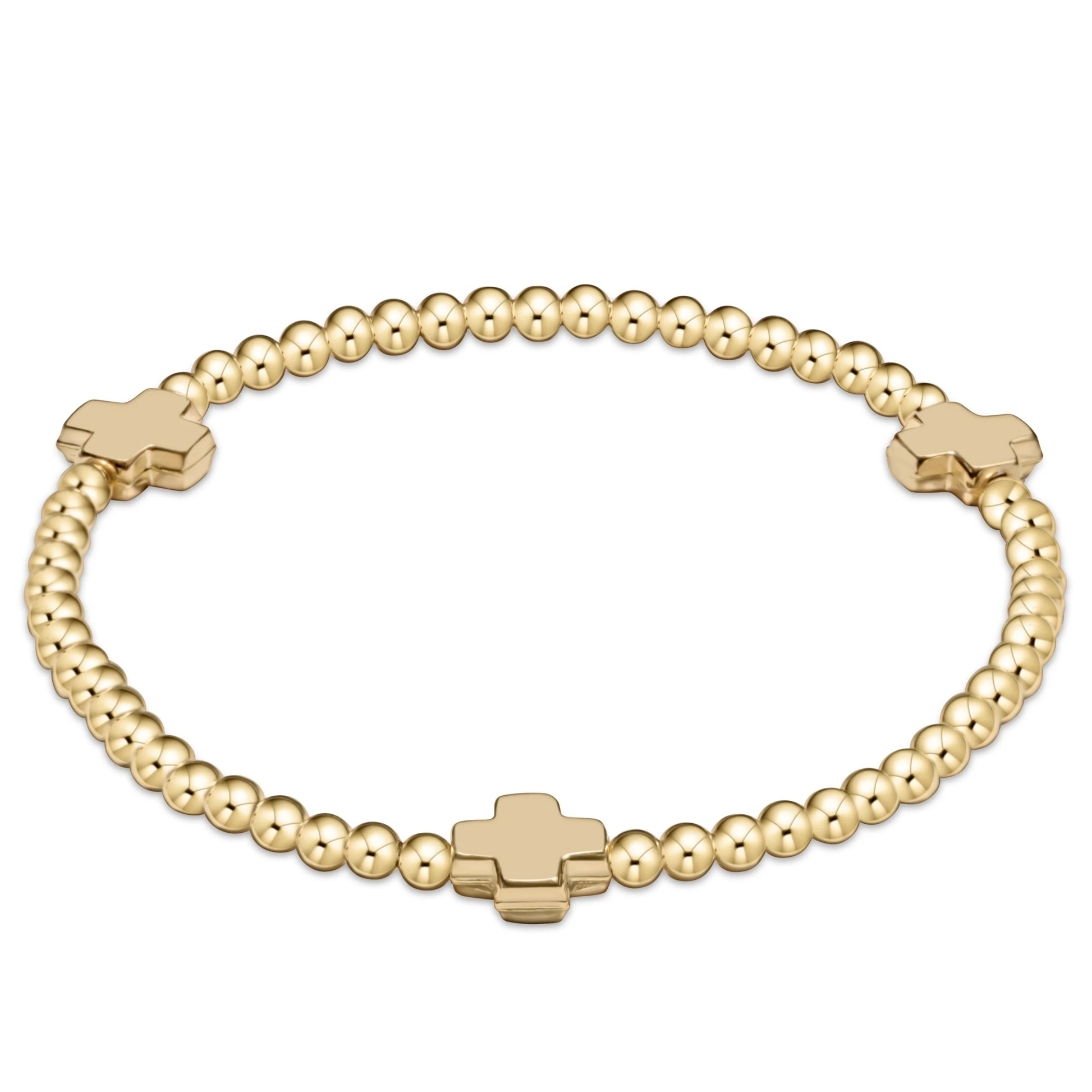 Signature Cross Gold Pattern 3mm Bead Bracelet - Gold - Southern Belle Boutique