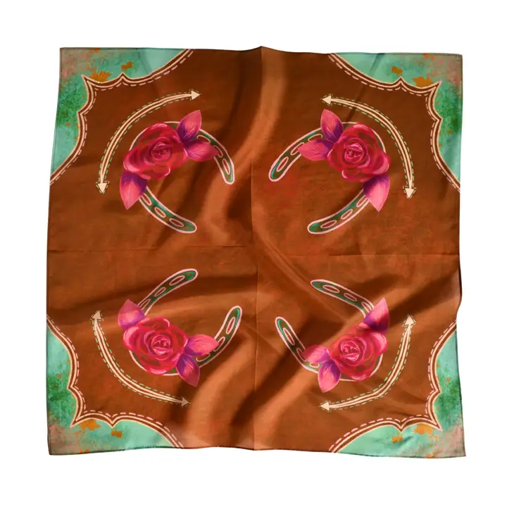 Rodeo Rose in Copper Wild Rag Western Silk Scarf - Southern Belle Boutique