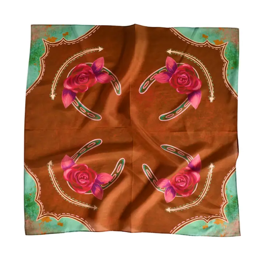 Rodeo Rose in Copper Wild Rag Western Silk Scarf - Southern Belle Boutique