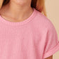 Pink Textured Roll Sleeve TShirt