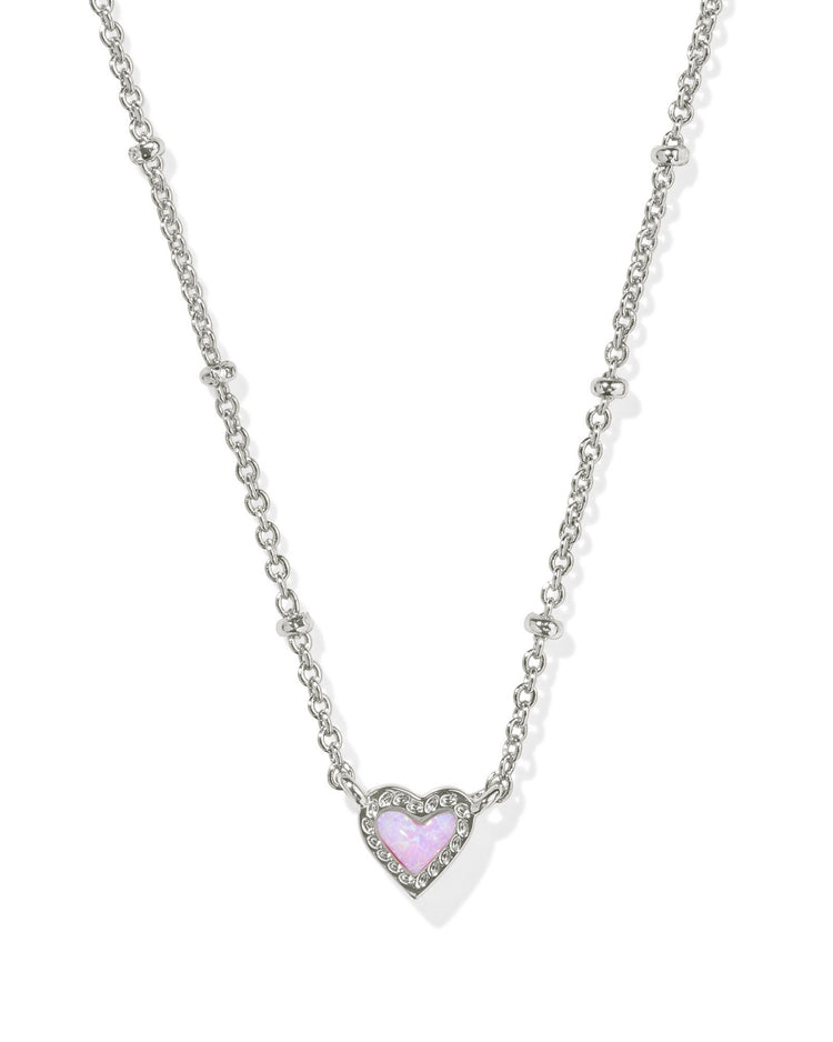 Mini Ari Heart Satellite Short Pendant Necklace - Silver Bubblegum Pink Kyocera Opal