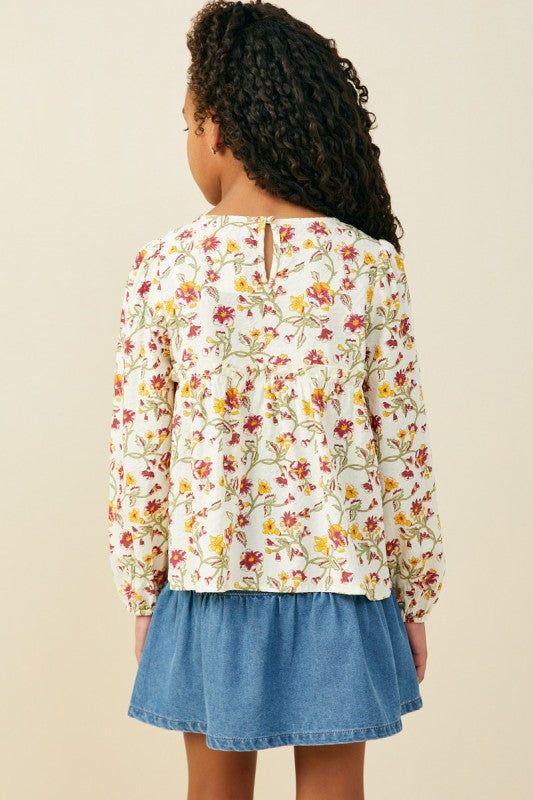 Cream Floral Tasseled Top