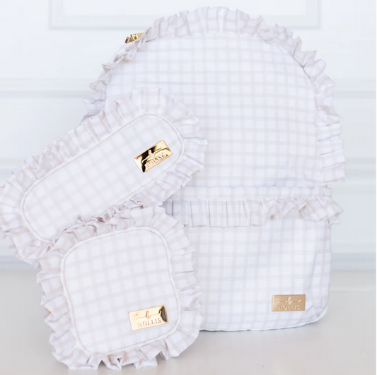 Plaid Ruffled Nylon Backpack - Nude