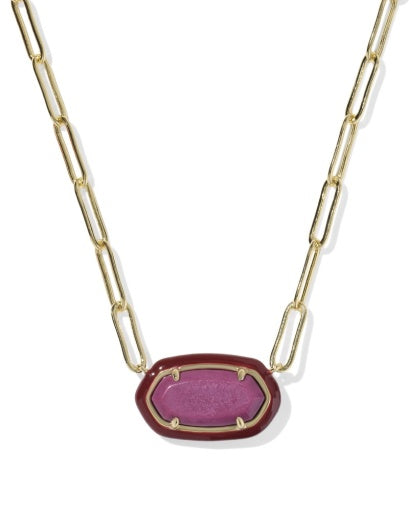 Elisa Enamel Frame Paperclip Necklace - Gold Maroon Magnesite