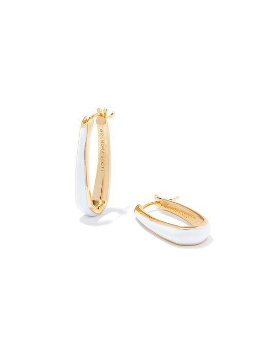 Kelsey Hoop Earrings Gold White Enamel - Southern Belle Boutique