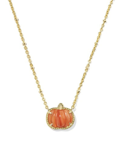 Pumpkin Short Pendant Necklace - Gold Orange Banded Agate - Southern Belle Boutique