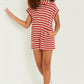 Rust Stripe Short Sleeve Collared Patch Pocket Romper
