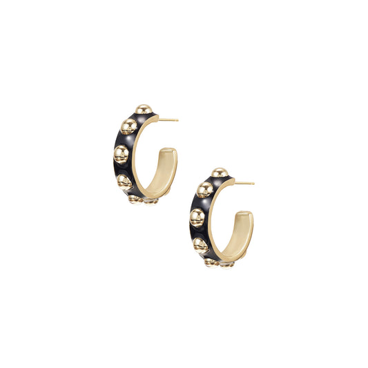 Enchanted Mini Beaded Hoop Earrings - Gold Black