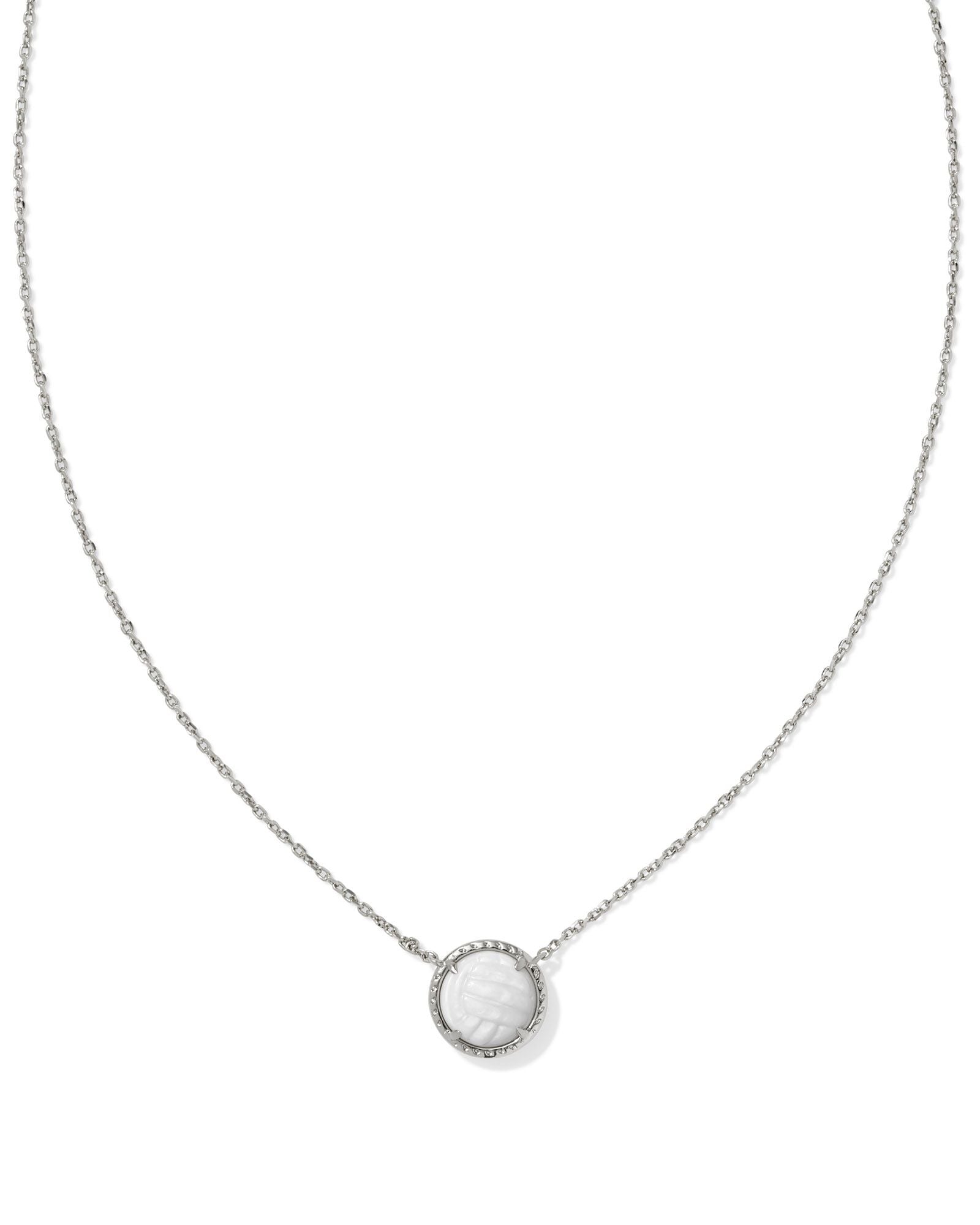 Volleyball Short Pendant Necklace Silver White Mother Of Pearl - Southern Belle Boutique