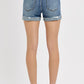 High Rise Ripped Hem Shorts - Medium Wash