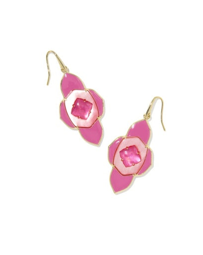 Abbie Medallion Drop Earrings Gold Hot Pink Mix - Southern Belle Boutique