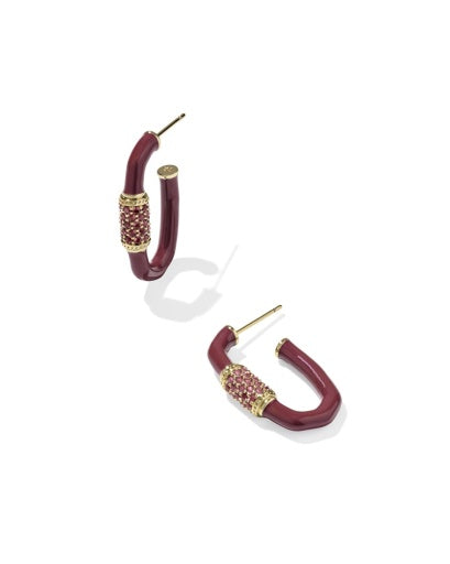 Emery Enamel Hoop Earrings - Gold Burgundy Mix