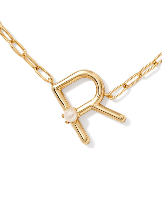 Pearl Initial R Short Pendant Necklace - Gold - Southern Belle Boutique