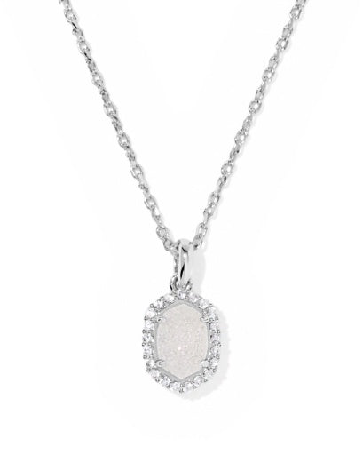Daphne Crystal Frame Short Pendant Necklace Silver Iridescent Drusy - Southern Belle Boutique