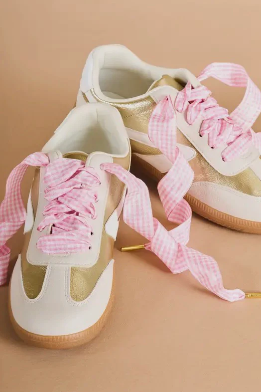 Step It Up Shoelaces-Gingham Pink