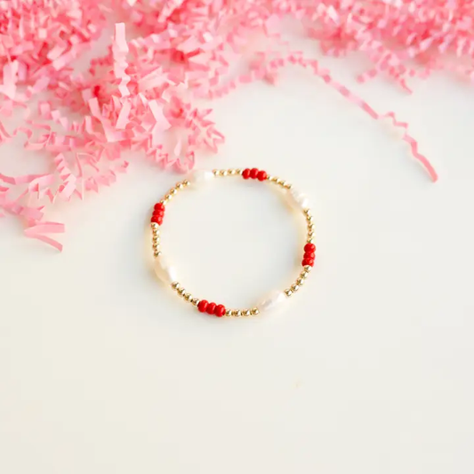 Red School Spirit Pearl Poppi Bracelet - Southern Belle Boutique