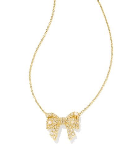 Krista Bow Short Pendant Necklace - Gold White