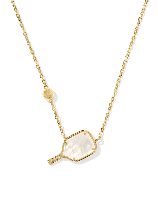 Pickleball Short Pendant Necklace Gold Ivory Mother Of Pearl - Southern Belle Boutique