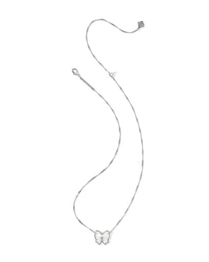 Haley Bow Short Pendant Necklace - Silver Ivory Mother of Pearl