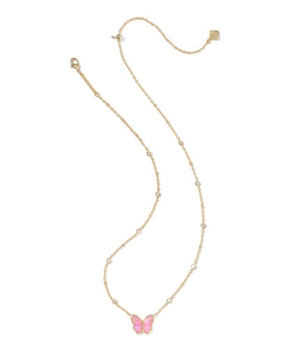 Cailey Butterfly Short Pendant Necklace - Gold Pink Opalescent Resin - Southern Belle Boutique