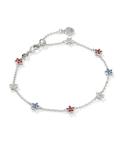 Sierra Star Crystal Delicate Chain Bracelet - Silver Red White Blue Mix