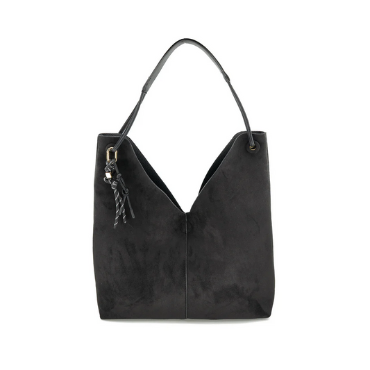 Black Vegan Leather and Faux Suede Hobo Bag