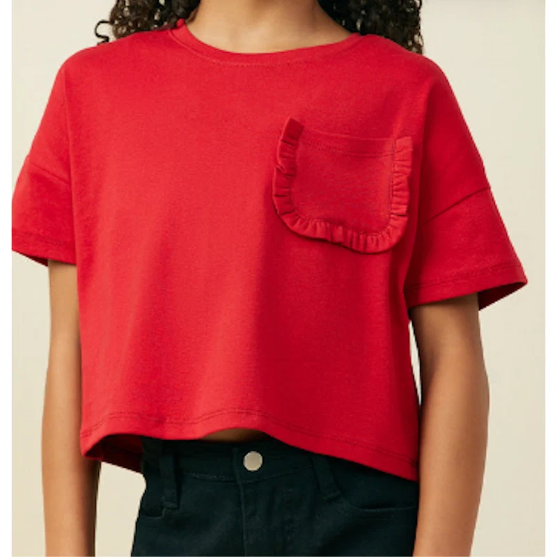Red Ruffle Pocket Knit Tee