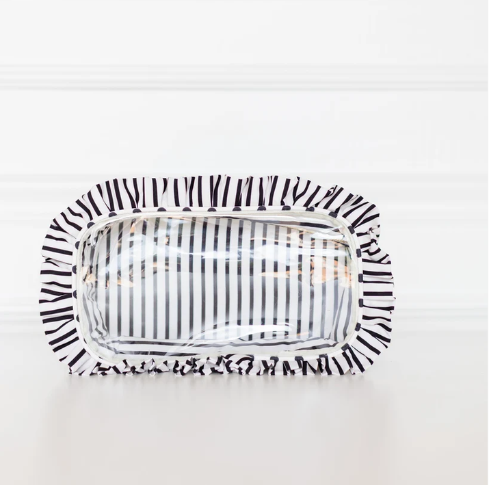 Ruffled Nylon Large Clear Pouch - Polka Stripe - Southern Belle Boutique