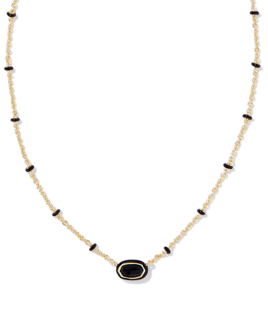 Mini Elisa Enamel Frame Short Pendant Necklace Gold Black Agate