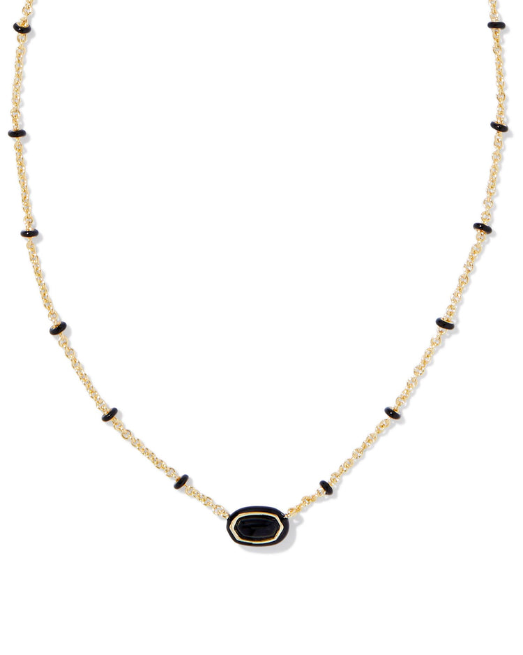 Mini Elisa Enamel Frame Short Pendant Necklace Gold Black Agate