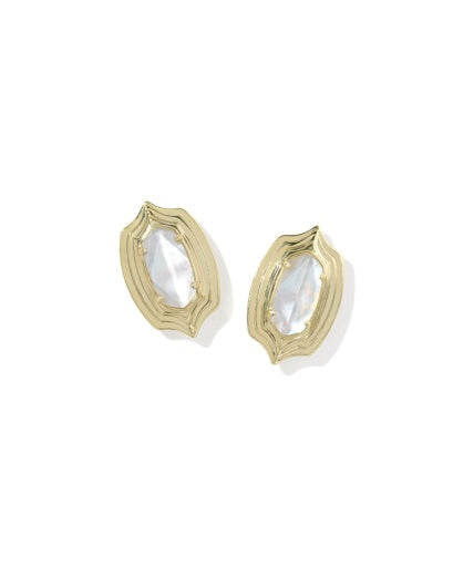 Ellie Stepped Frame Stud Earrings - Gold Ivory Mother Of Pearl - Southern Belle Boutique