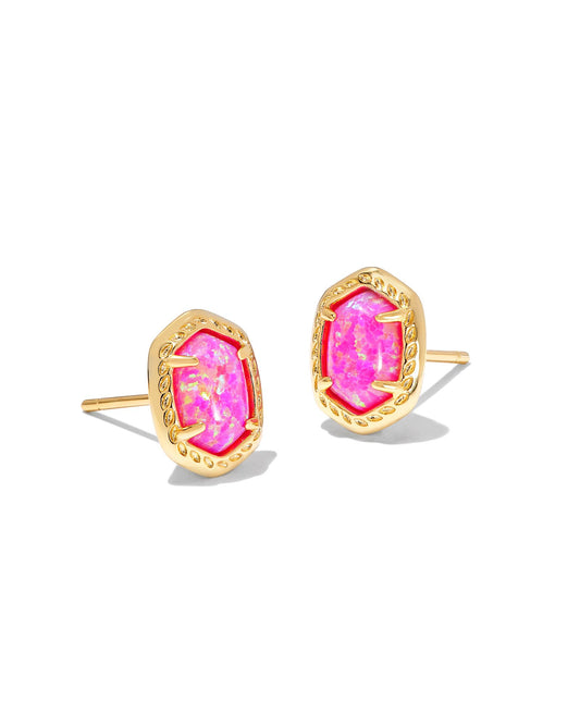 Daphne Framed Stud Earrings - Gold Magenta Kyocera Opal - Southern Belle Boutique