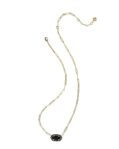 Elisa Enamel Frame Paperclip Necklace - Gold Black Agate
