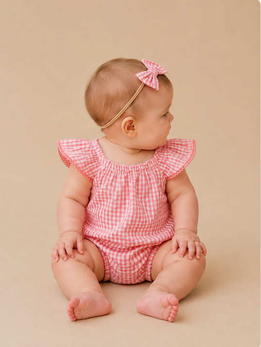 Pink Gingham Summer Romper - Southern Belle Boutique