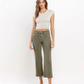 High Rise Raw Crop Straight Jeans - Deep Lichen Green