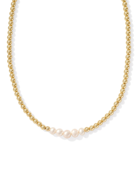 Eve Beaded Strand Necklace Gold White Pearl