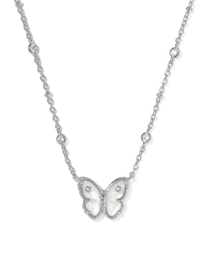 Cailey Butterfly Short Pendant Necklace - Silver Ivory Mother Of Pearl - Southern Belle Boutique