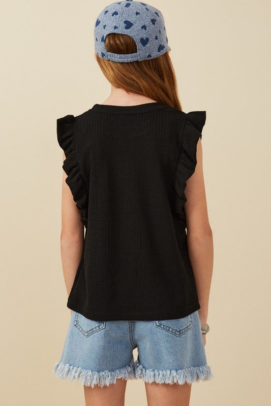 Black Ruffle Sleeve Tank