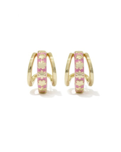 Jane Huggie Earrings - Gold Dark Pink Enamel - Southern Belle Boutique
