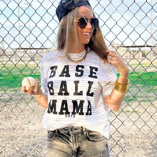 Baseball Mama Stripes Tee - Southern Belle Boutique
