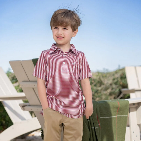 Inshore Performance Polo - Maroon Stripe - Southern Belle Boutique