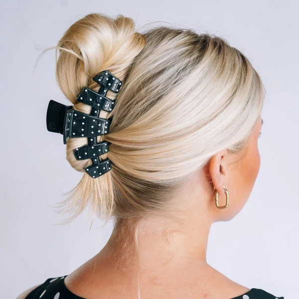 Classic Large Claw Clip - Black Polka Dot Party