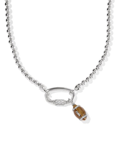 Football Metal Strand Necklace - Silver White Cz