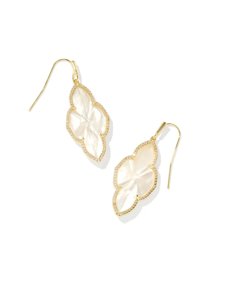 Abbie Pave Frame Drop Earrings Gold Ivory Mother Of Pearl