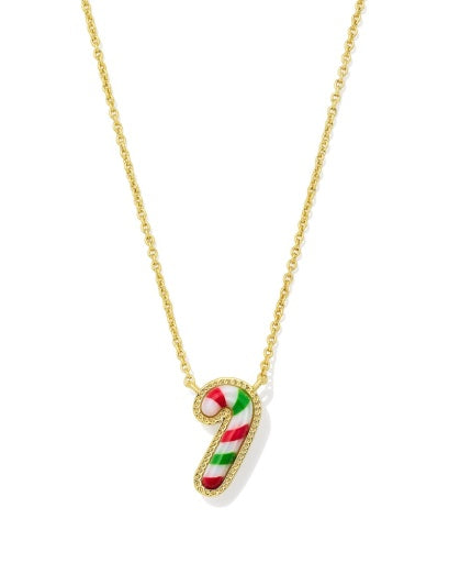 Candy Cane Short Pendant Necklace Gold Red Green Mix - Southern Belle Boutique