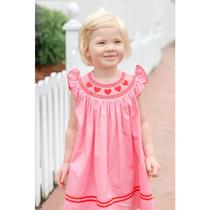 Pink Heart Smocked Bishop Dress, 2T