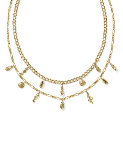 Alexa Multi Strand Necklace Vintage Gold White Cz - Southern Belle Boutique