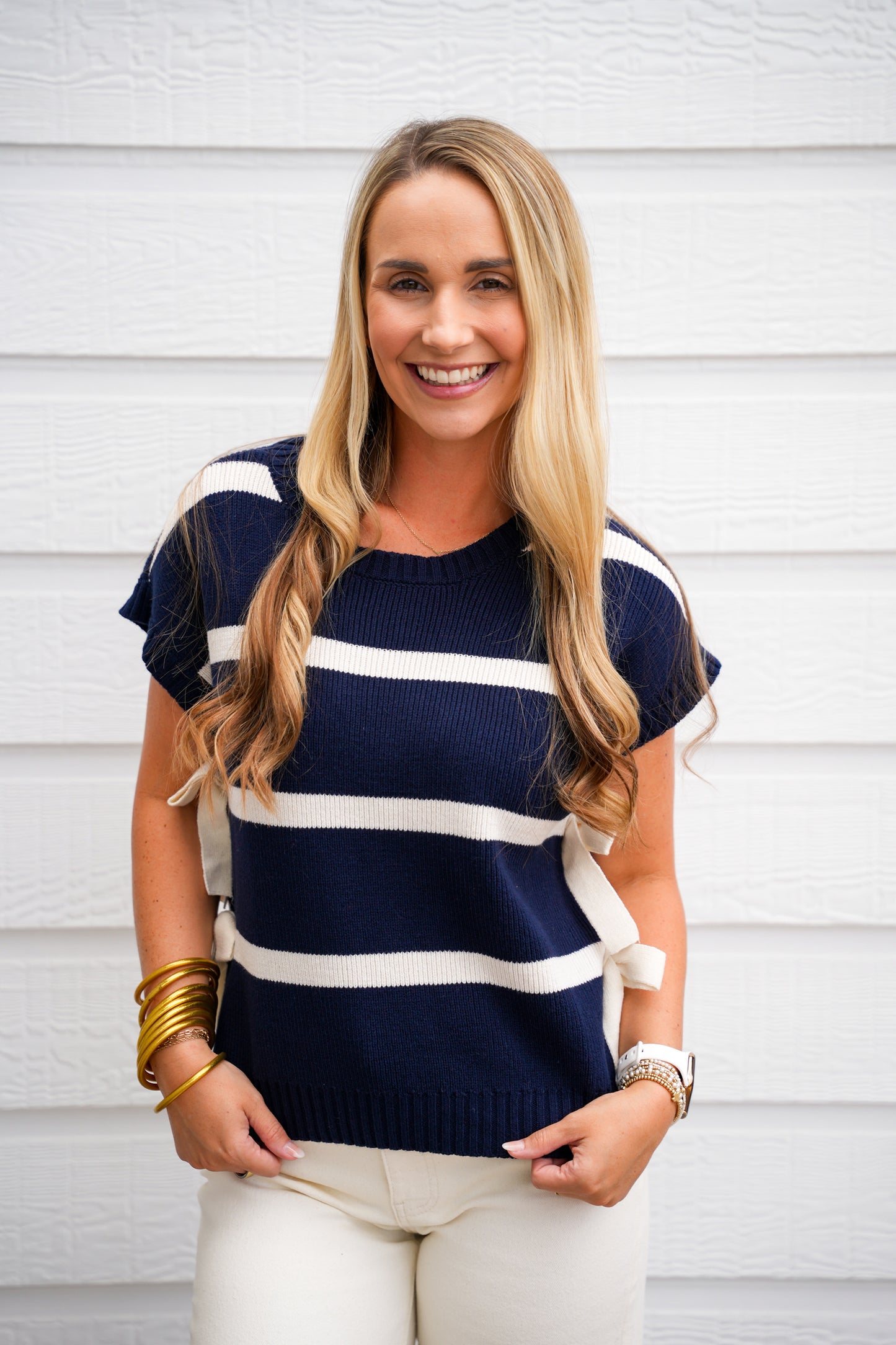 Navy Striped Bow Sweater