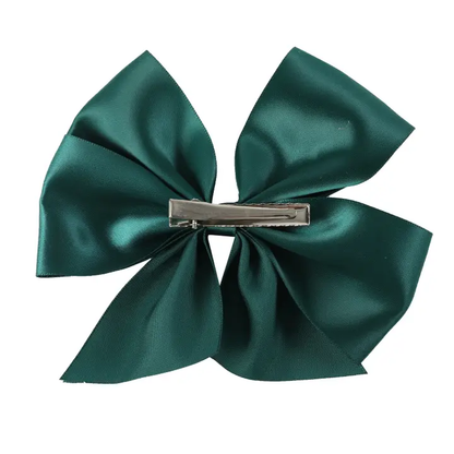 Dark Green Satin Bow Hair Clip - Southern Belle Boutique