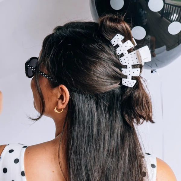 Classic Large Claw Clip - White Polka Dot Party